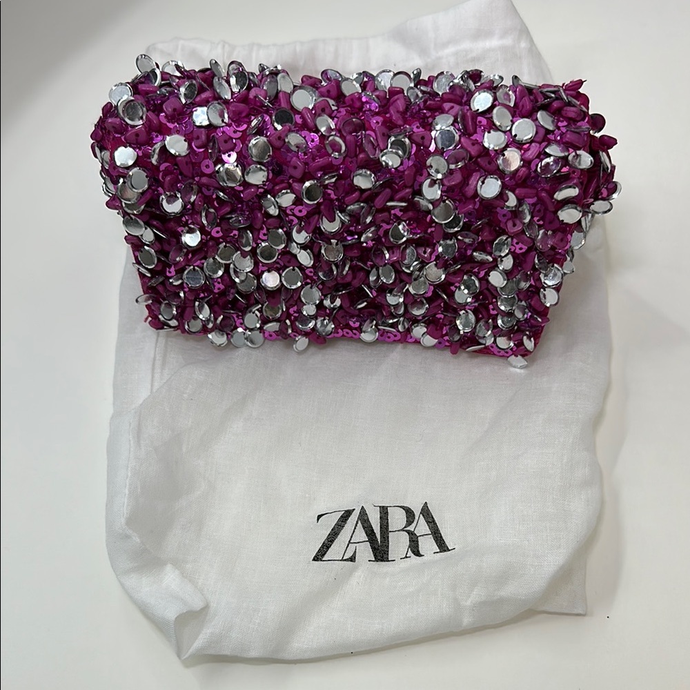 Zara Purple and Silver Embellished Clutch